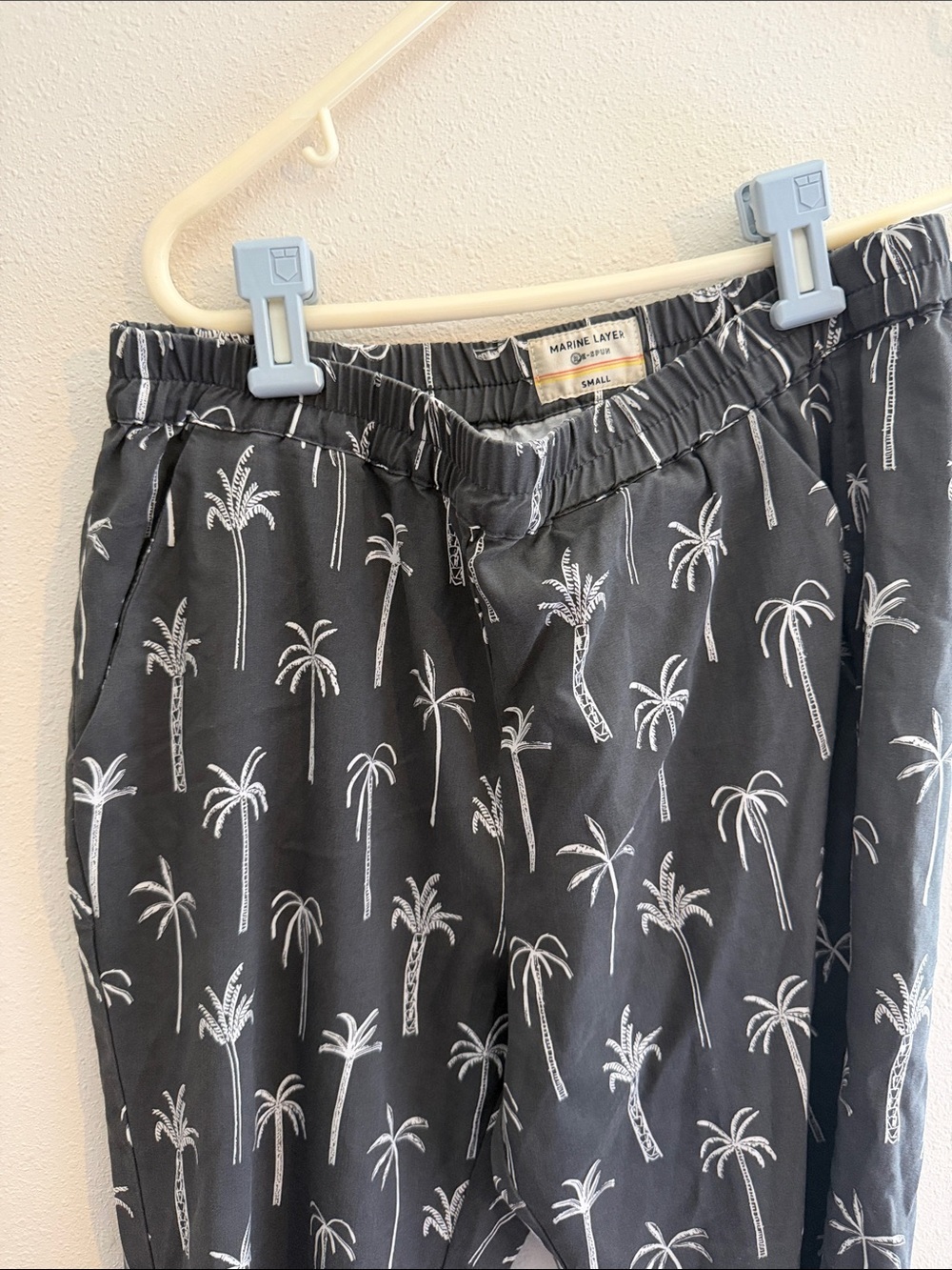 Marine Layer Black Lounge Pants with White Palm Print